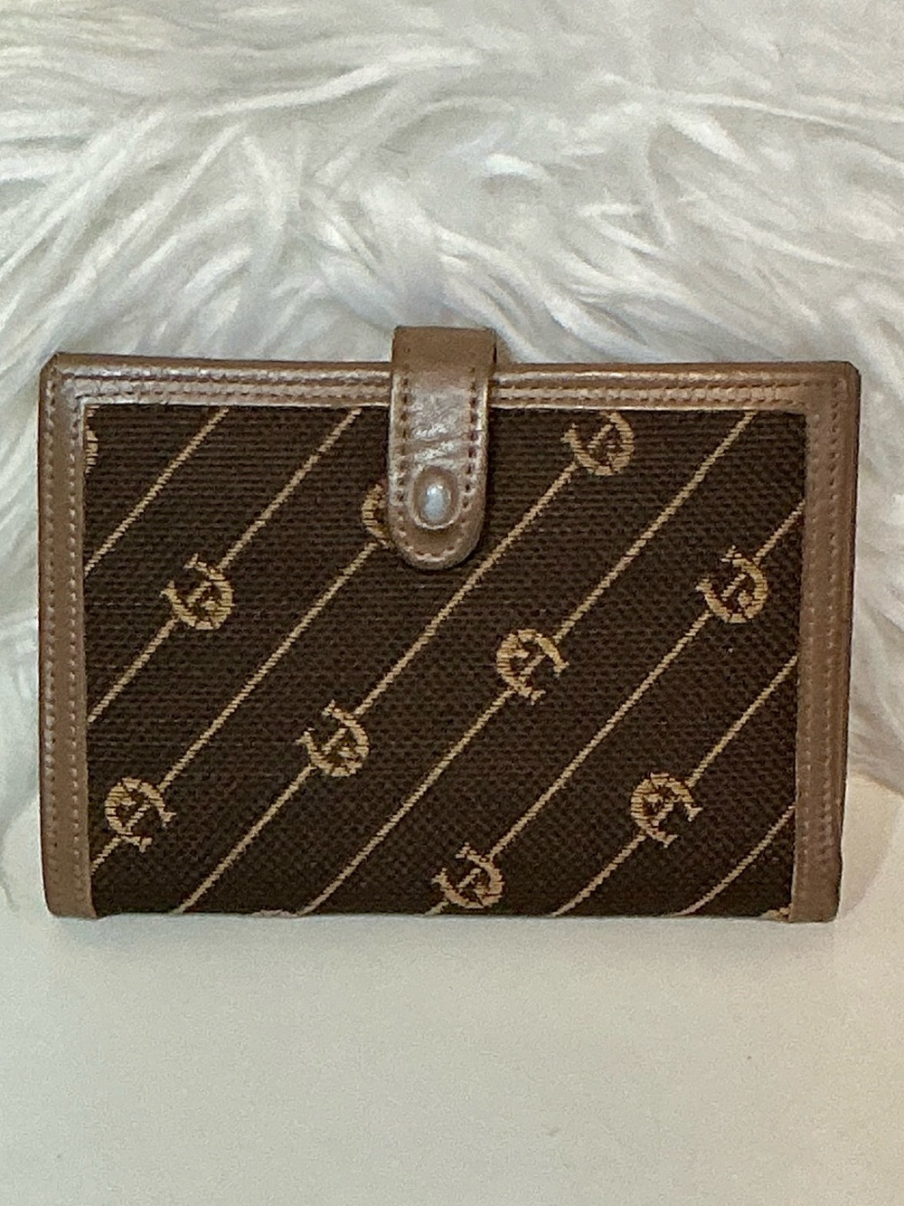 Etienne Aigner Vintage Monogram Canvas Bifold Wallet in Brown and Tan
